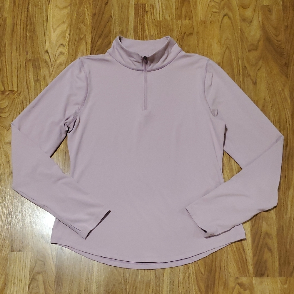 Yogalicious Long Sleeve Half Zip Mock Neck Top - Light Purple Womens SIze L